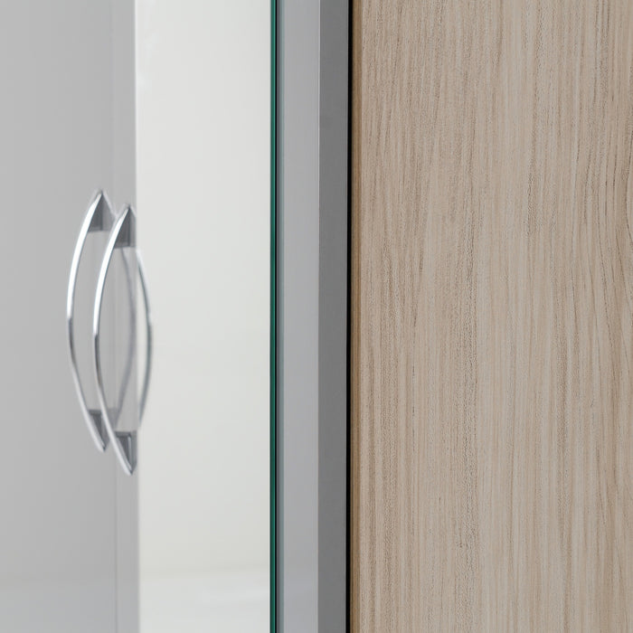 Nevada Mirrored 2 Door 1 Drawer Wardrobe Grey Gloss/Light Oak Effect Veneer