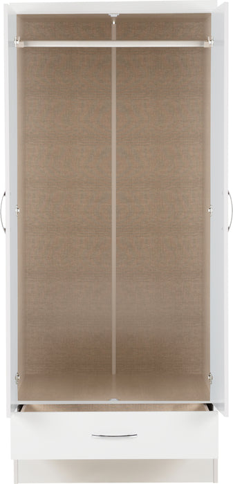 Nevada Mirrored 2 Door 1 Drawer Wardrobe White Gloss
