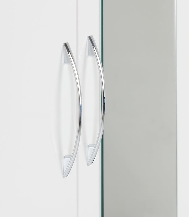 Nevada Mirrored 2 Door 1 Drawer Wardrobe White Gloss