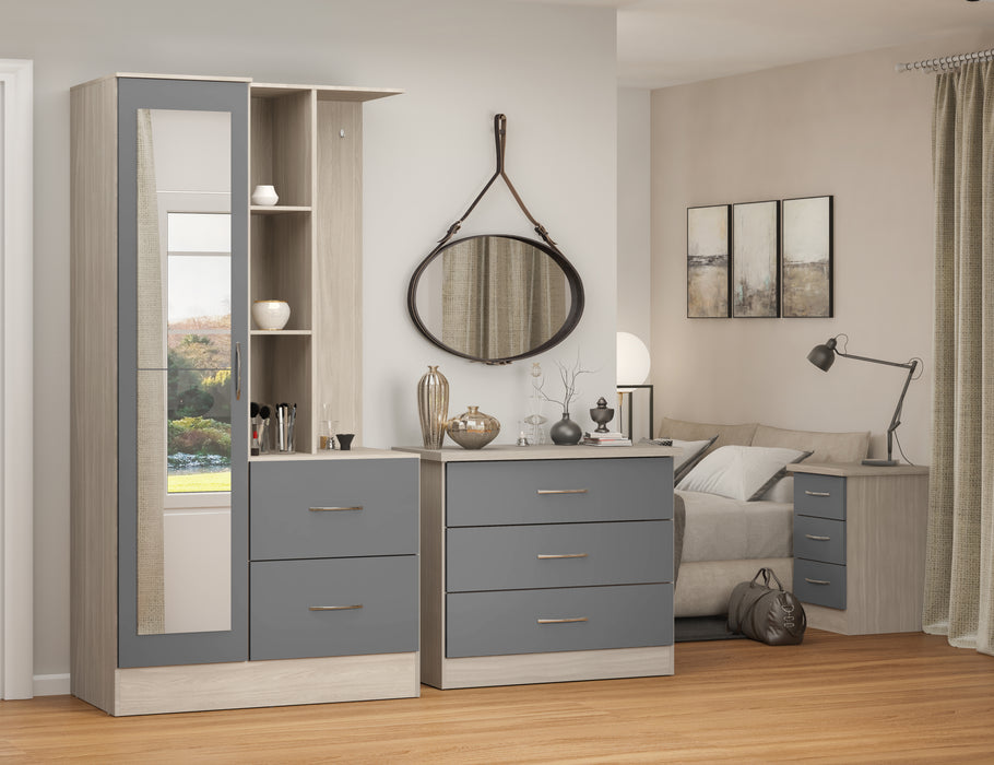 Nevada Mirrored Open Shelf Wardrobe Grey Gloss/Light Oak Effect Veneer