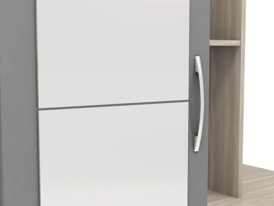 Nevada Mirrored Open Shelf Wardrobe Grey Gloss/Light Oak Effect Veneer