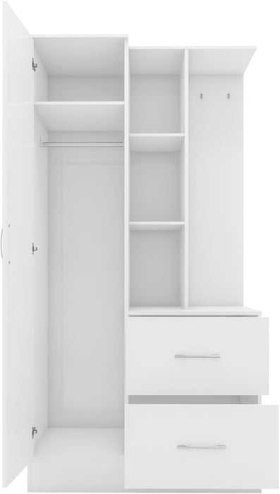 Nevada Mirrored Open Shelf Wardrobe White Gloss