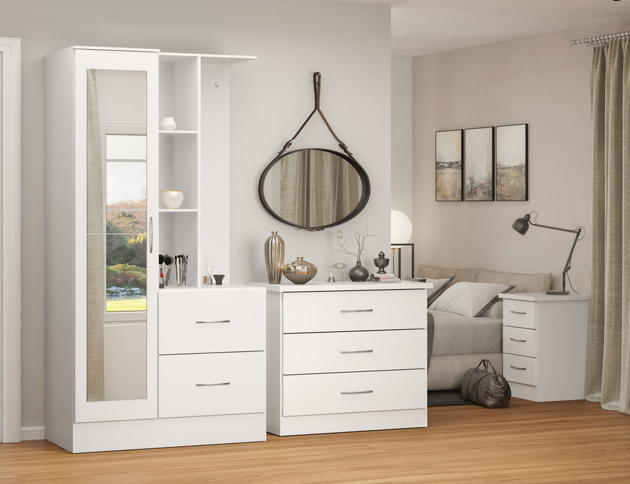 Nevada Mirrored Open Shelf Wardrobe White Gloss