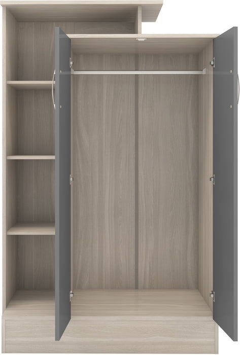 Nevada Petite Open Shelf Wardrobe Grey Gloss/Light Oak Effect Veneer
