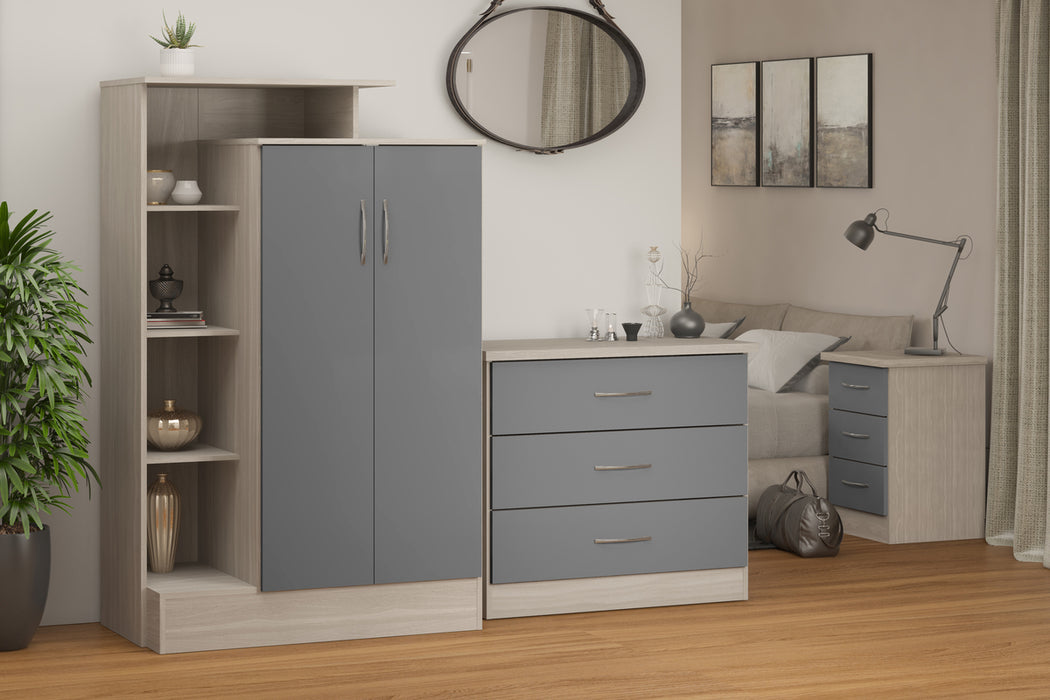 Nevada Petite Open Shelf Wardrobe Grey Gloss/Light Oak Effect Veneer