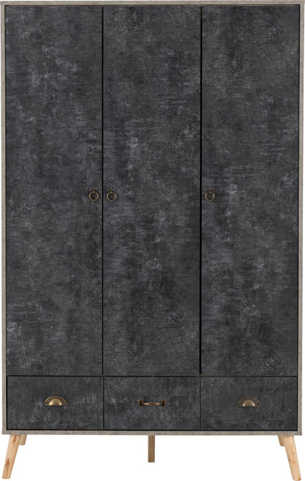 Nordic 3 Door 3 Drawer Wardrobe Concrete Effect/Charcoal