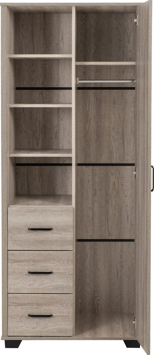 Oliver 1 Door 3 Drawer Open Shelf Wardrobe Light Oak Effect
