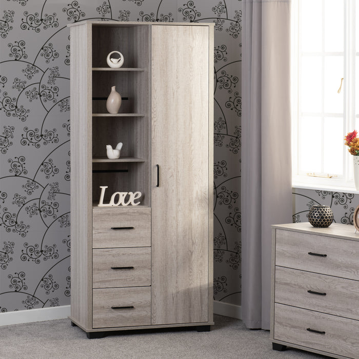 Oliver 1 Door 3 Drawer Open Shelf Wardrobe Light Oak Effect
