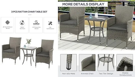 Outsunny 3 Piece Garden Rattan Bistro Set