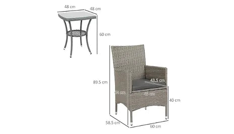 Outsunny 3 Piece Garden Rattan Bistro Set