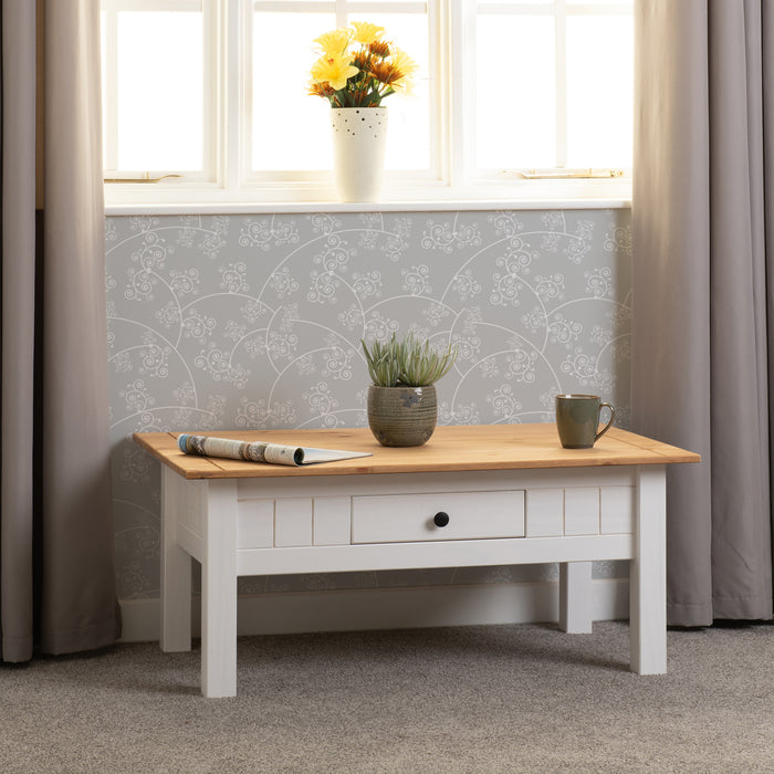 Panama 1 Drawer Coffee Table White/Natural Wax