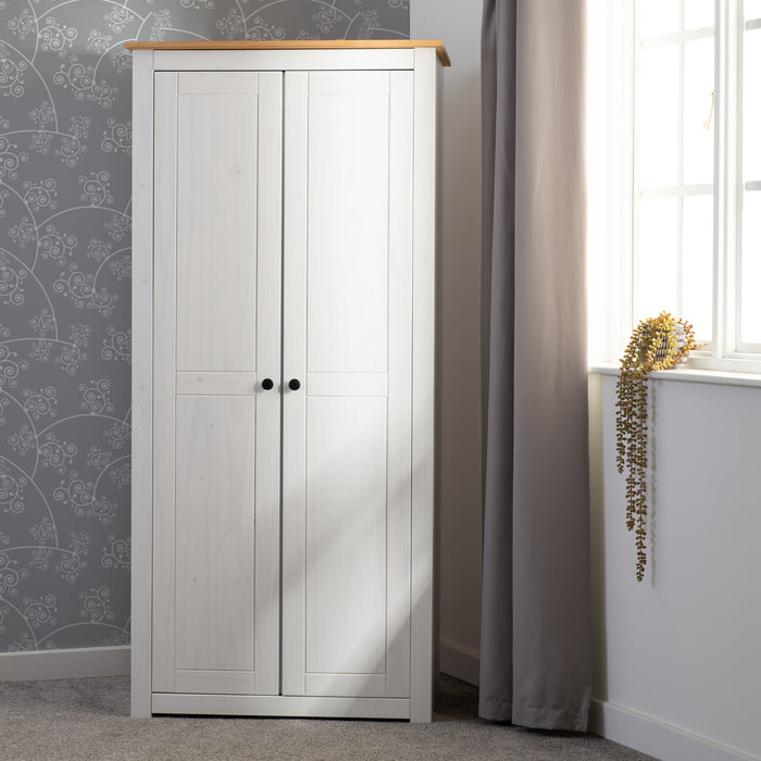 Panama 2 Door Wardrobe White/Natural Wax