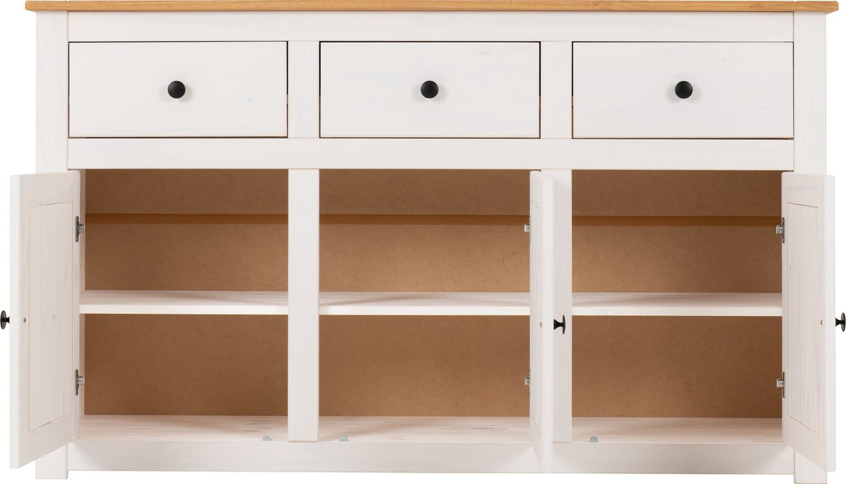 Panama 3 Door 3 Drawer Sideboard White/Natural Wax