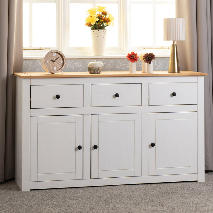 Panama 3 Door 3 Drawer Sideboard White/Natural Wax