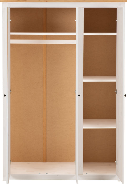 Panama 3 Door Wardrobe White/Natural Wax
