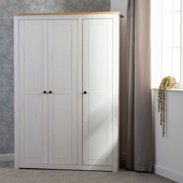 Panama 3 Door Wardrobe White/Natural Wax
