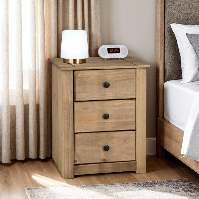 Panama 3 Drawer Bedside Chest Natural Wax