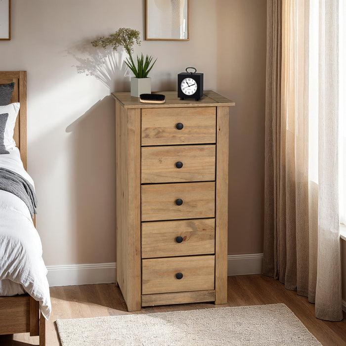 Panama 5 Drawer Narrow Chest Natural Wax