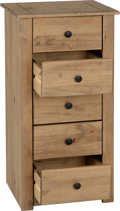 Panama 5 Drawer Narrow Chest Natural Wax