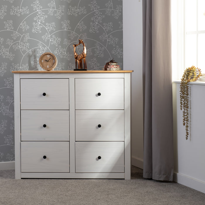 Panama 6 Drawer Chest White/Natural Wax