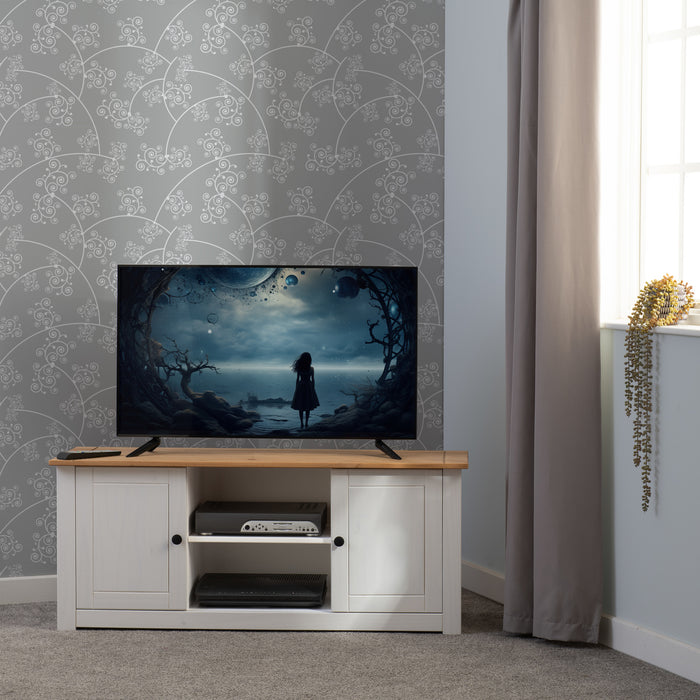 Panama 2 Door 1 Shelf Flat Screen TV Unit White/Natural Wax