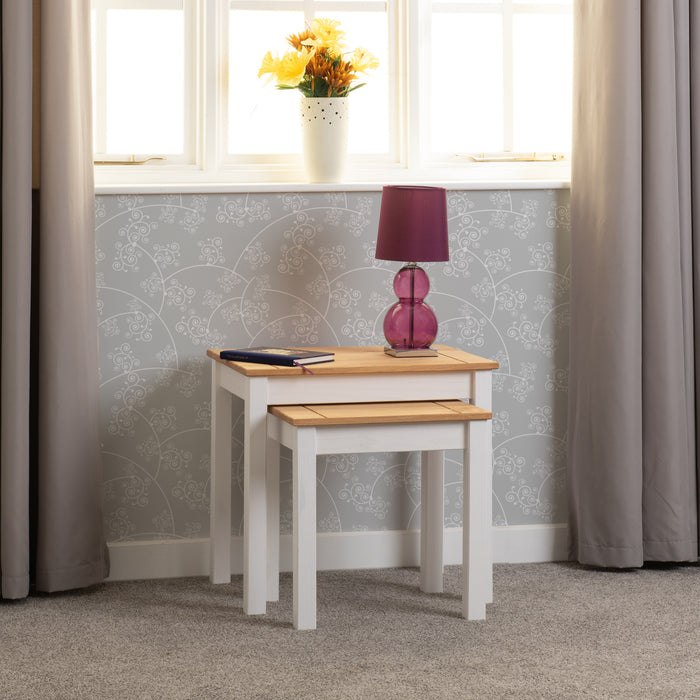 Panama Nest of 2 Tables White/Natural Wax