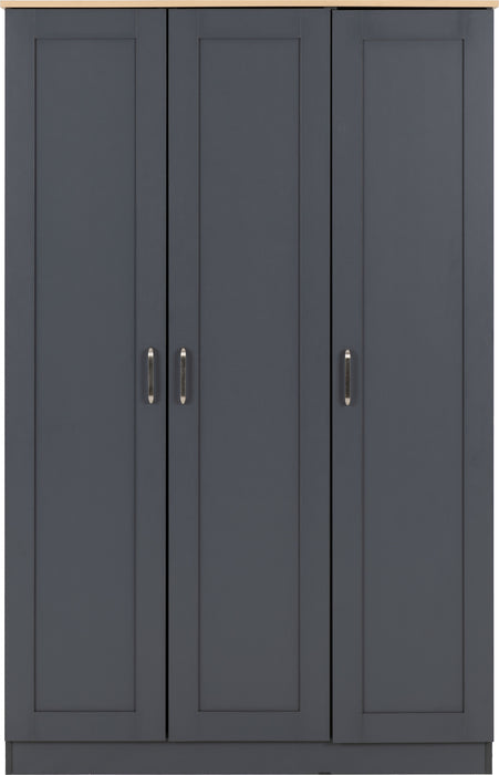 Portland 3 Door Wardrobe Grey/Oak Effect