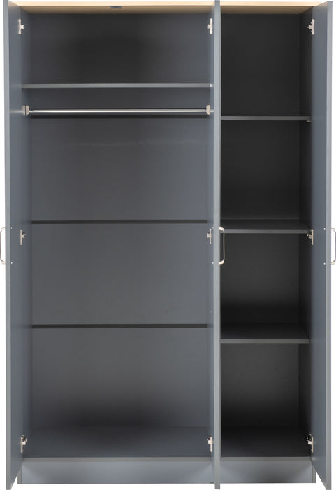 Portland 3 Door Wardrobe Grey/Oak Effect