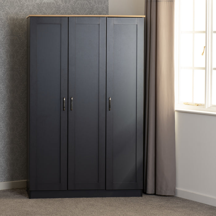 Portland 3 Door Wardrobe Grey/Oak Effect