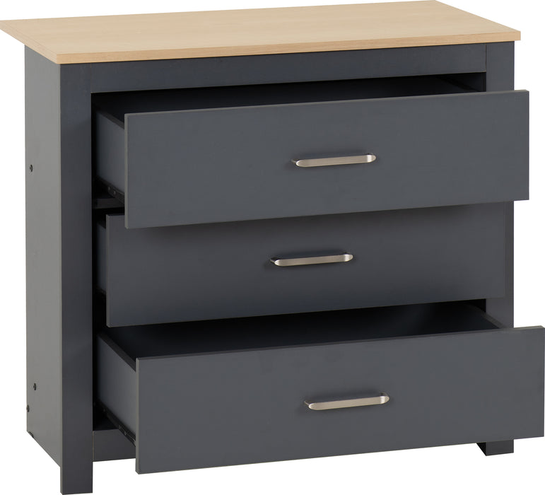 Portland 3 Drawer Chest Grey/Oak Effect