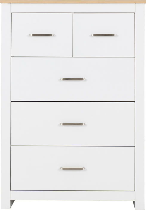 Portland 3+2 Drawer Chest White/Oak Effect