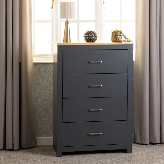 Portland 4 Drawer Chest Grey/Oak Effect