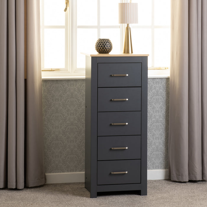 Portland 5 Drawer Narrow Chest Grey/Oak Effect