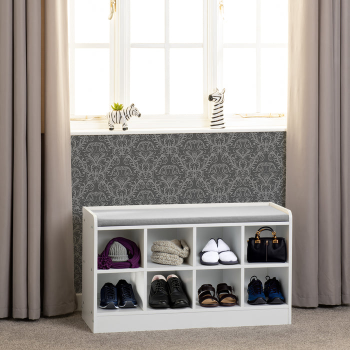 Portland Shoe Bench White/Steel Fabric