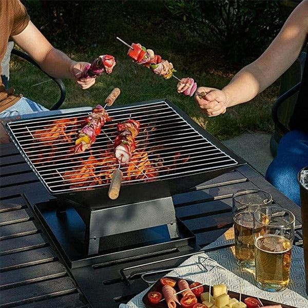 Portable Square Garden Firepit with BBQ Grill