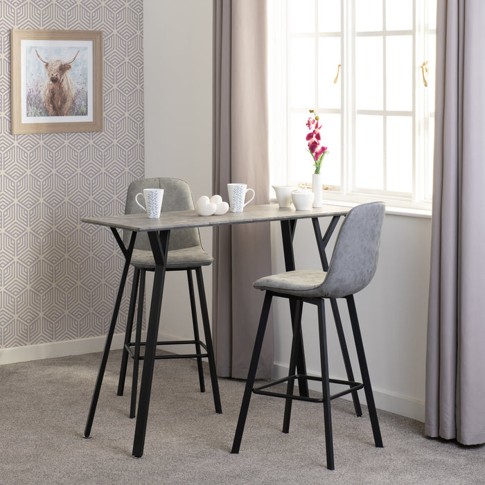 Quebec Bar Table Set Concrete Effect/Black/Grey Faux Leather