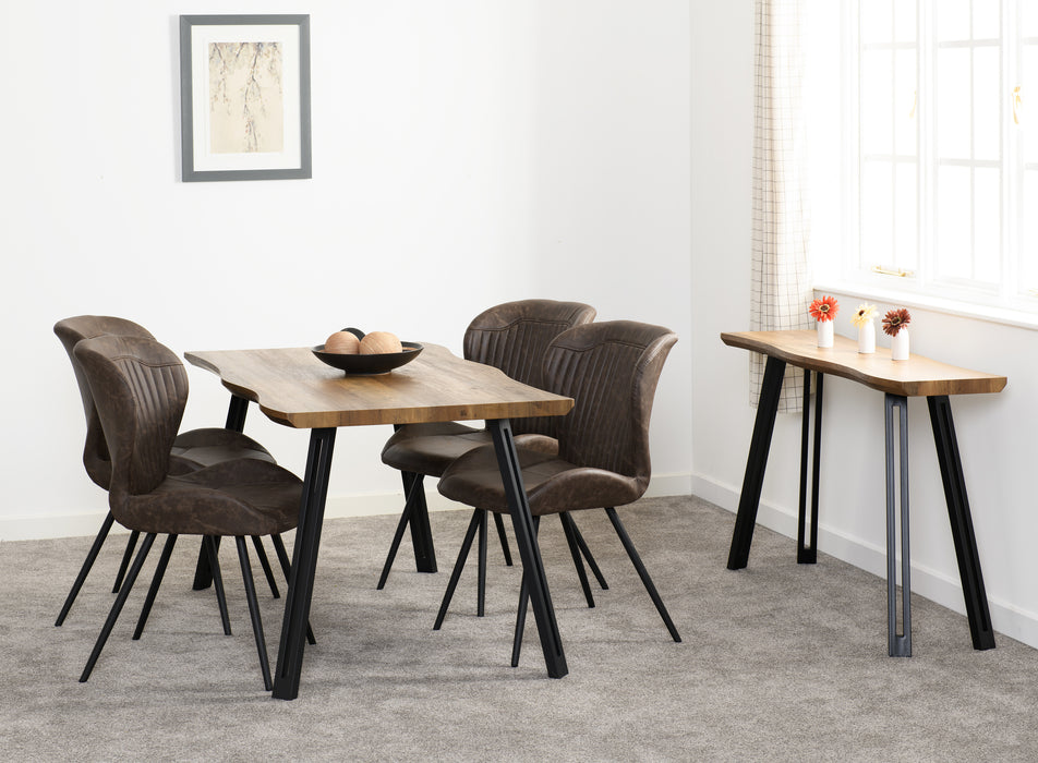 Quebec Wave Edge Dining Set Medium Oak Effect/Black/Brown Faux Leather