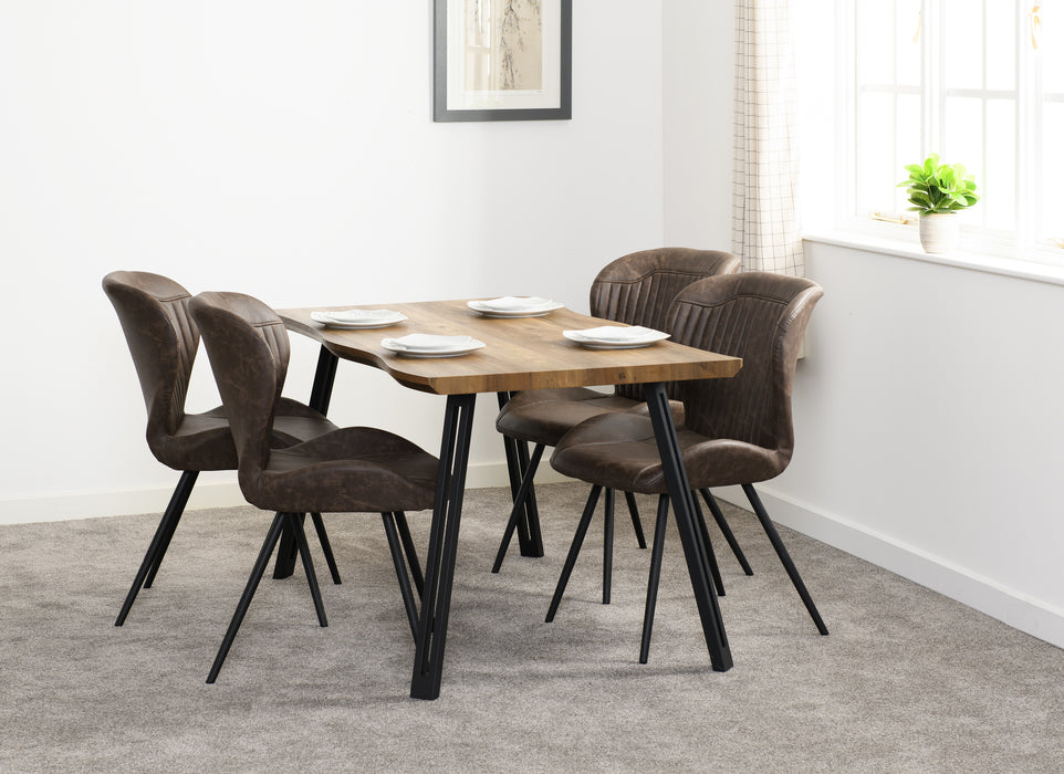 Quebec Wave Edge Dining Set Medium Oak Effect/Black/Brown Faux Leather