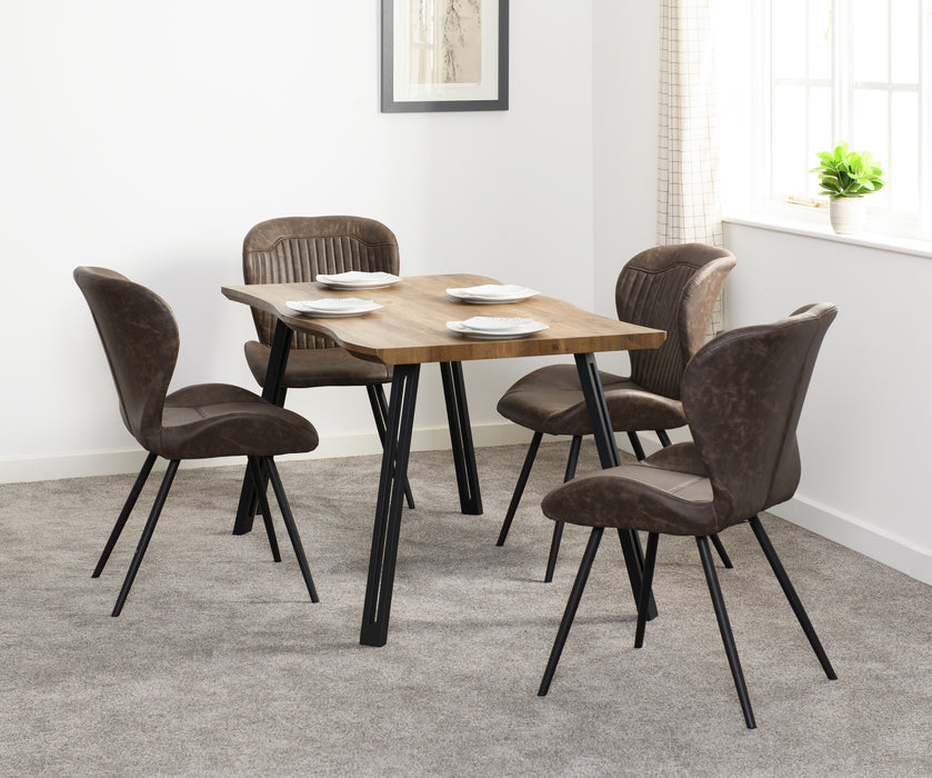 Quebec Wave Edge Dining Set Medium Oak Effect/Black/Brown Faux Leather