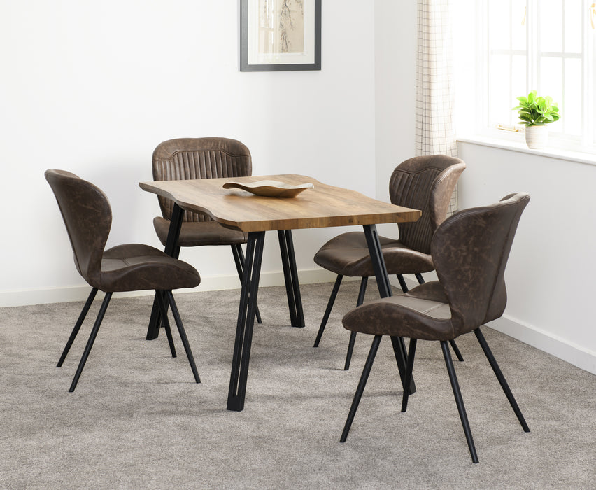 Quebec Wave Edge Dining Set Medium Oak Effect/Black/Brown Faux Leather
