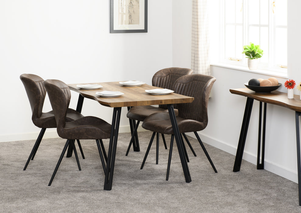 Quebec Wave Edge Dining Set Medium Oak Effect/Black/Brown Faux Leather