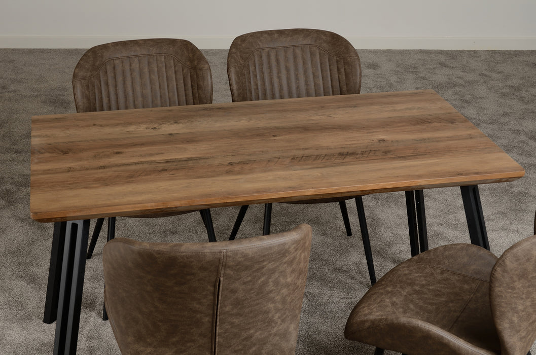 Quebec Straight Edge Dining Set Medium Oak Effect/Black/Brown Faux Leather