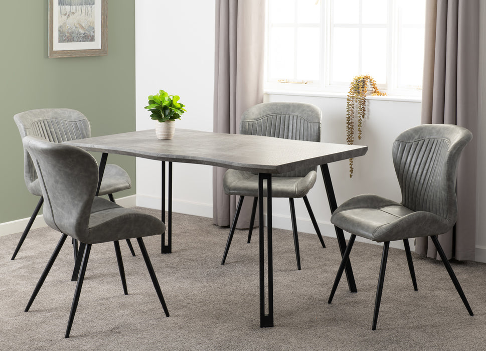 Quebec Wave Edge Dining Set Concrete Effect/Black/Grey Faux Leather