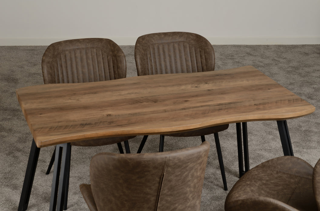 Quebec Wave Edge Dining Set Medium Oak Effect/Black/Brown Faux Leather
