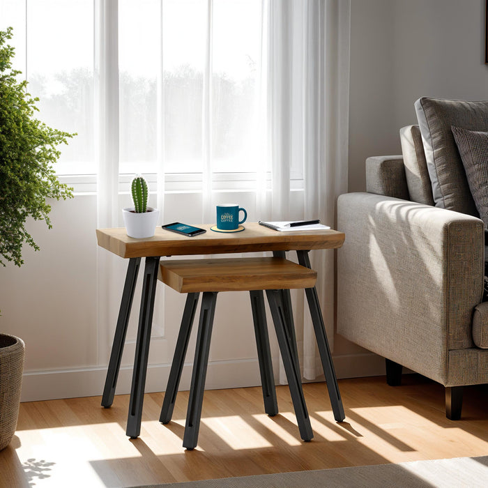 Quebec Wave Edge Nest of Tables Medium Oak Effect/Black