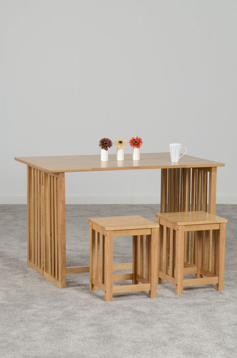Richmond Foldaway Dining Set (2 Stools) Oak Varnish
