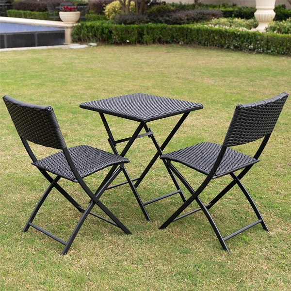 Rattan Bistro Set Includes a Table And Two Chairs