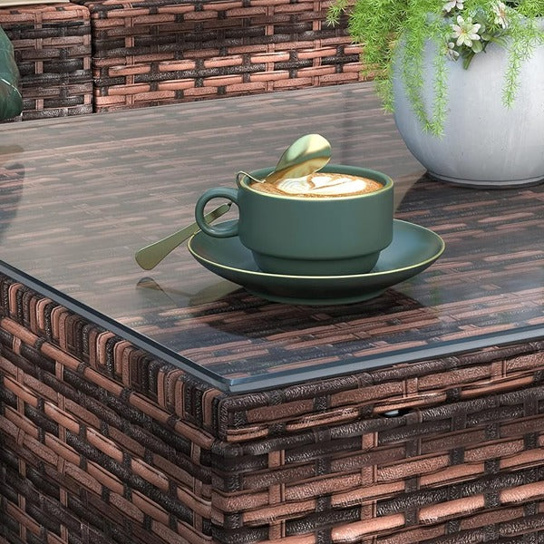 Rattan Garden Furniture 6 Piece, Brown & Cream
