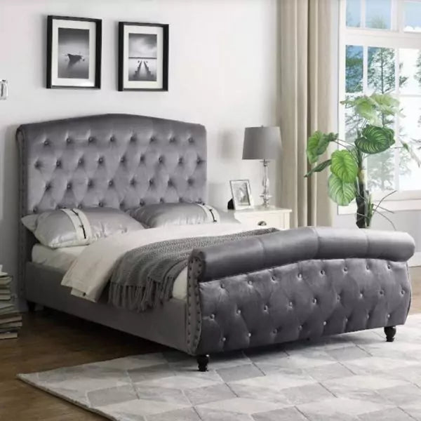 Rochelles Grey Sleigh Bed