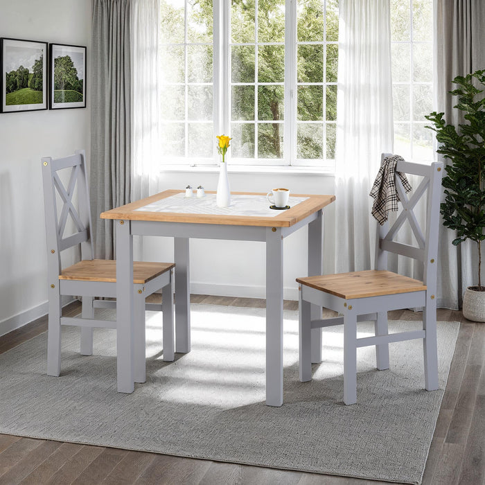 Salvador 1+2 Tile Top Dining Set Grey Slate/Distressed Waxed Pine